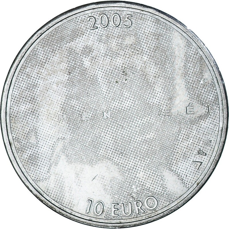 @HOLOGRAMA@ HOLANDA 10 EUROS 2005 JUBILEO REINA BEATRIZ MONEDA DE PLATA SC The Netherlands SILVER JUBILEE 0,53 ONZAS