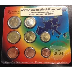 ESPAÑA CARTERA FNMT EURO 2004 BU SET KMS SC 1+2+5+10+20+50 Centimos 1 EURO + 2 EUROS 2004 REY JUAN CARLOS I