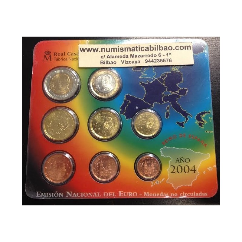 ESPAÑA CARTERA FNMT EURO 2004 BU SET KMS SC 1+2+5+10+20+50 Centimos 1 EURO + 2 EUROS 2004 REY JUAN CARLOS I