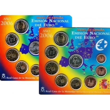 ESPAÑA CARTERA FNMT EURO 2006 BU SET KMS EURO 1+2+5+10+20+50 Centimos 1+2 EUROS 2006 Medallas de plata COLON y ADHESION