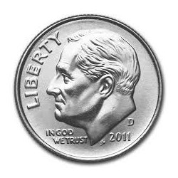 ESTADOS UNIDOS 10 CENTAVOS DIME 2011 D ROOSVELT KM.195B MONEDA DE NICKEL SC USA 10 Cents