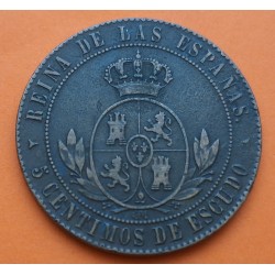 ESPAÑA Reina ISABEL II 5 CENTIMOS DE ESCUDO 1866 OM Ceca de JUBIA MONEDA DE COBRE MBC- R/3