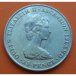 ASCENSION  25 PENIQUES 1981 TORTUGA y ESCUDOS BODA DE LADY DI y CARLOS KM.3 MONEDA NICKEL @MANCHAS@ 25 Pence ROYAL WEDDING