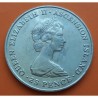 ASCENSION  25 PENIQUES 1981 TORTUGA y ESCUDOS BODA DE LADY DI y CARLOS KM.3 MONEDA NICKEL @MANCHAS@ 25 Pence ROYAL WEDDING