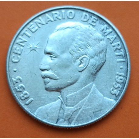 @VER FOTOS@ CUBA 50 CENTAVOS 1953 JOSE MARTI PATRIA y LIBERTAD KM.28 MONEDA DE PLATA MBC @LIMPIADA y RAYITAS@ R/4