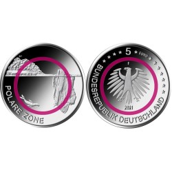 .@ENVIO INMEDIATO@ ALEMANIA 5 EUROS 2021 Letra al azar ZONA POLAR MORSA @COLOR ROSA@ 6ª moneda de PLASTICO + NICKEL Germany BRD