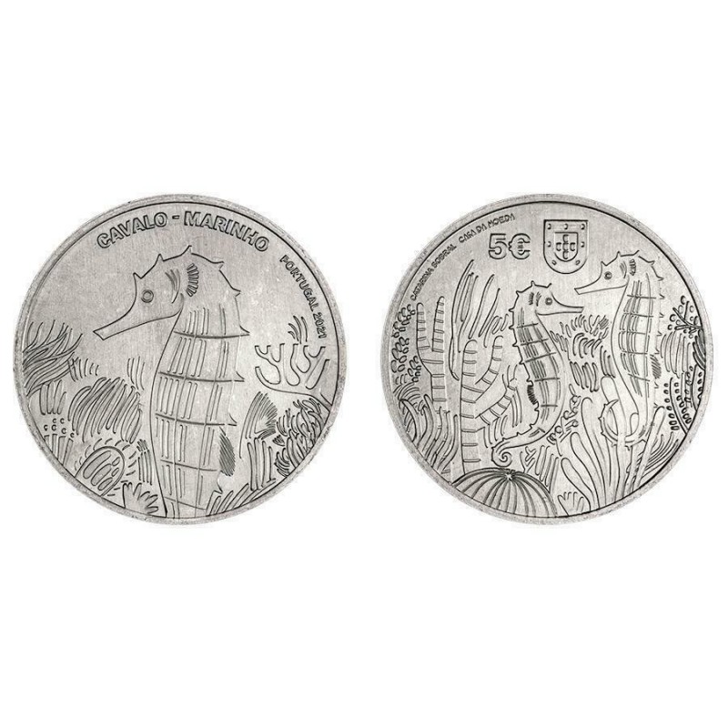 .@EMISION AGOTADA@ PORTUGAL 5 EUROS 2021 CABALLITO DE MAR 1ª MONEDA DE NICKEL SC Tirada 25.000 uds