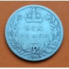 INGLATERRA 6 PENIQUES 1890 QUEEN VICTORIA Reina KM.760 MONEDA DE PLATA MUY CIRCULADA UK 6 Pence