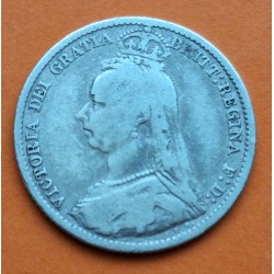 INGLATERRA 6 PENIQUES 1890 QUEEN VICTORIA Reina KM.760 MONEDA DE PLATA MUY CIRCULADA UK 6 Pence