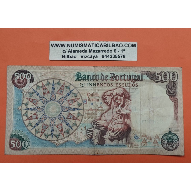 @PVP NUEVO 140€@ PORTUGAL 500 ESCUDOS 1966 REY JOAO y LEOPOLDO DE ALMEIDA Serie EKK 19419 Pick 170A BILLETE CIRCULADO