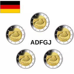 . 1 aaacoin @ENVÍO INMEDIATO@ ALEMANIA 2 EUROS 2025 A+D+F+G+J SAARLAND 5 MONEDAS CONMEMORATIVAS SC Germany 2€