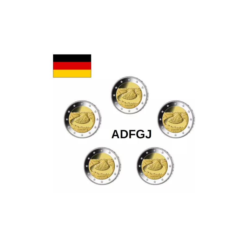 . 1 aaacoin @ENVÍO INMEDIATO@ ALEMANIA 2 EUROS 2025 A+D+F+G+J SAARLAND 5 MONEDAS CONMEMORATIVAS SC Germany 2€