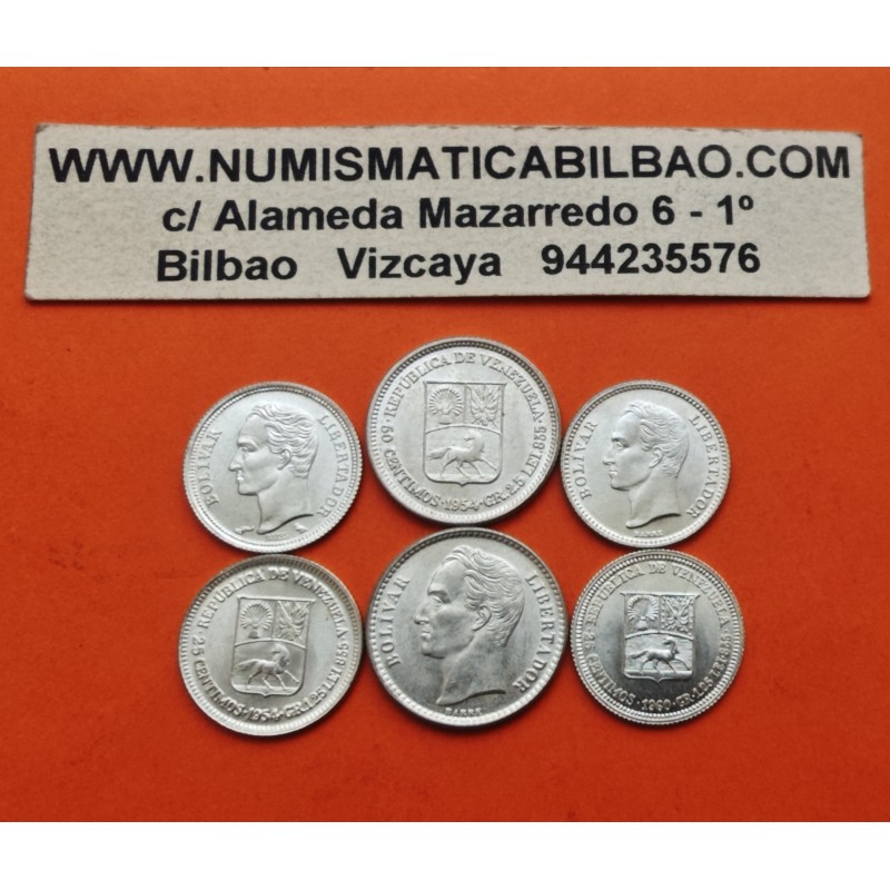 . 3 monedas SC x VENEZUELA 25 CENTIMOS 1954 + 25 CENTIMOS 1960 + 50 CENTIMOS 1954 SIMON BOLIVAR KM.35 + 36 PLATA