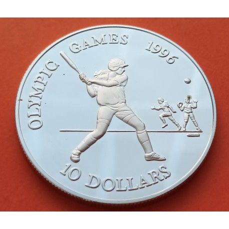 BELIZE 10 DOLARES 1996 JUGADORES DE BEISBOL OLIMPIADA DE ATLANTA KM.127 MONEDA DE PLATA PROOF