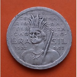 BRASIL 100 REIS 1932 INDIO NATIVO CON PENACHO KM.527 MONEDA DE NICKEL MBC Brazil