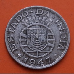 @ESCASA@ INDIA PORTUGUESA 1/4 RUPIA 1947 ESCUDO KM.33 MONEDA DE NICKEL MBC Estado Da PORTUGAL COLONY GOA