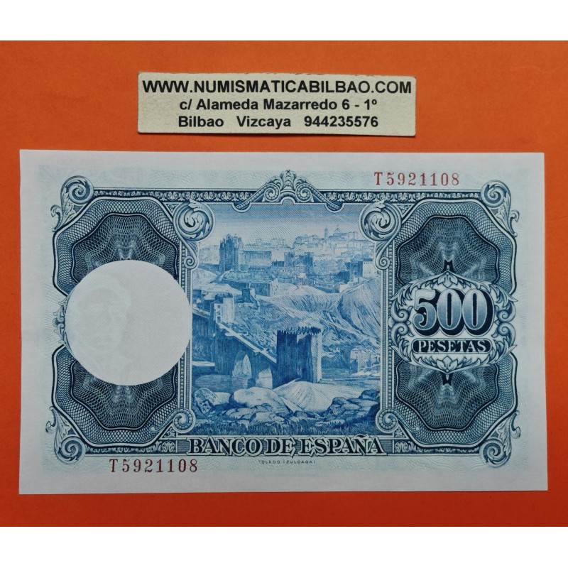 ESPAÑA 500 PESETAS 1954 PINTOR IGNACIO ZULOAGA Serie T 5921108 Pick 154 BILLETE SC @PICO EN ESQUINA@ Spain banknote