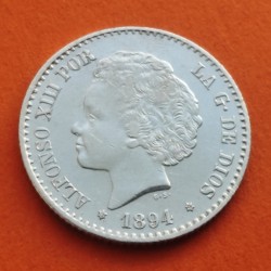 @PRECIOSA@ ESPAÑA Rey ALFONSO XIII 50 CENTIMOS 1894 * 9 4 MSM REY y ESCUDO KM.703 MONEDA DE PLATA R/3