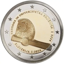 . 1 aaaaacoin @27/DIC. Envío@ ESLOVENIA 2 EUROS 2024 BIBLIOTECA NACIONAL MONEDA CONMEMORATIVA SC Slovenia euro
