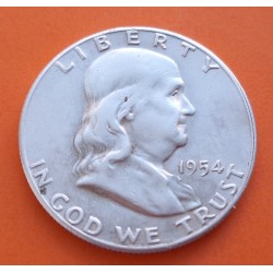 ESTADOS UNIDOS 1/2 DOLAR 1954 S BENJAMIN FRANKLIN KM.163 MONEDA DE PLATA MBC++ Half Dollar silver