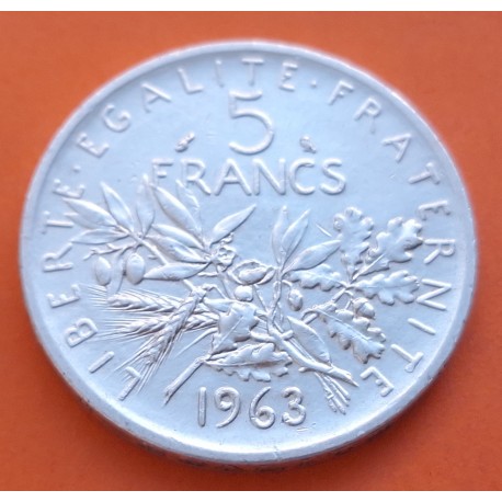 FRANCIA 5 FRANCOS 1963 SEMBRADORA SEMEUSE KM.926 MONEDA DE PLATA EBC France 5 Francs silver R/3