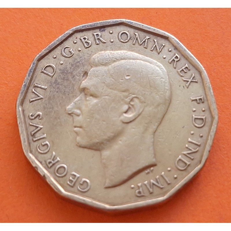 INGLATERRA 3 PENIQUES 1942 JORGE VI KM.849 MONEDA DE LATON MBC UK pence EPOCA NAZI 2ª GUERRA MUNDIAL WWII