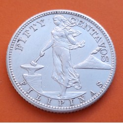 FILIPINAS 50 CENTAVOS 1944 S DAMA KM.183 MONEDA DE PLATA EBC- Ocupacion de Estados Unidos 1/2 Dolar silver PHILIPPINES