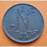 . OCUPACIÓN de RUSIA - FINLANDIA 5 PENNIA 1899 GRAN PRÍNCIPE NICOLAS II KM.15 MONEDA DE COBRE MBC+ Finnland