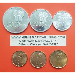 6 monedas x ARGENTINA 20+50+100 PESOS 1978 LATON y 1000 + 2000 + 3000 PESOS 1978 PLATA MUNDIAL DE FUTBOL 1978 SC 1,30 Onzas