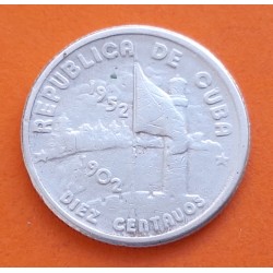 CUBA 10 CENTAVOS 1952 BANDERA y ARBOL 50 AÑOS DE LIBERTAD y PROGRESO KM.23 MONEDA DE PLATA MBC silver coin R/1