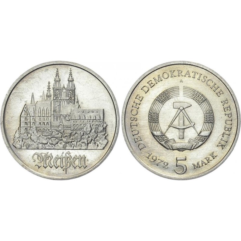 ALEMANIA DEMOCRATICA 5 MARCOS 1972 A PALACIO EN CIUDAD DE MEIBEN KM.37 MONEDA DE NICKEL SC- Germany DDR RDA 5 Marks