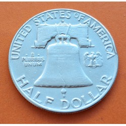 ESTADOS UNIDOS 1/2 DOLAR 1960 D BENJAMIN FRANKLIN y CAMPANA KM.163 MONEDA DE PLATA MBC USA Half silver dollar R/2