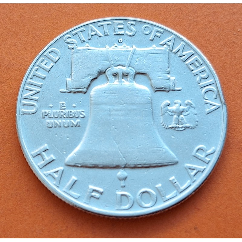 ESTADOS UNIDOS 1/2 DOLAR 1960 D BENJAMIN FRANKLIN y CAMPANA KM.163 MONEDA DE PLATA MBC USA Half silver dollar R/2