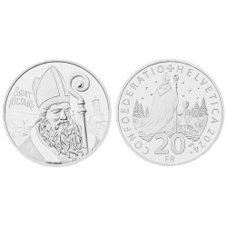 . 1 aaaaacoin @27/FEBRERO Envío - Tirada 5.000@ SUIZA 20 FRANCOS 2024 B SAN NICOLAS MONEDA DE PLATA SC Switzerland 20 Francs