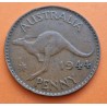 AUSTRALIA 1 PENIQUE 1944 CANGURO y REY JORGE VI 2ª Guerra Mundial KM.36 MONEDA DE BRONCE MBC1 Penny WWII
