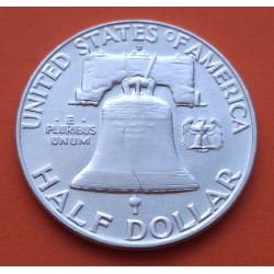 ESTADOS UNIDOS 1/2 DOLAR 1958 D BENJAMIN FRANKLIN y CAMPANA KM.163 MONEDA DE PLATA EBC USA Half silver dollar R/2
