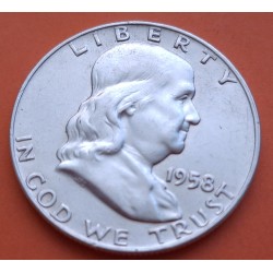 ESTADOS UNIDOS 1/2 DOLAR 1958 D BENJAMIN FRANKLIN y CAMPANA KM.163 MONEDA DE PLATA EBC USA Half silver dollar R/2