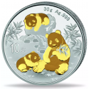 . 1 acoin @PLATA y ORO@ CHINA 10 YUAN 2025 OSOS PANDA MONEDA PROOFLIKE cápsula ONZA OZ GOLD PLATED GILDED