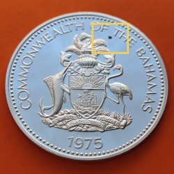 BAHAMAS 10 DOLARES 1975 FLORES MONEDA DE PLATA PROOF 1,57 ONZAS OZ @IMPERFECCIONES@ $10 Dollars silver