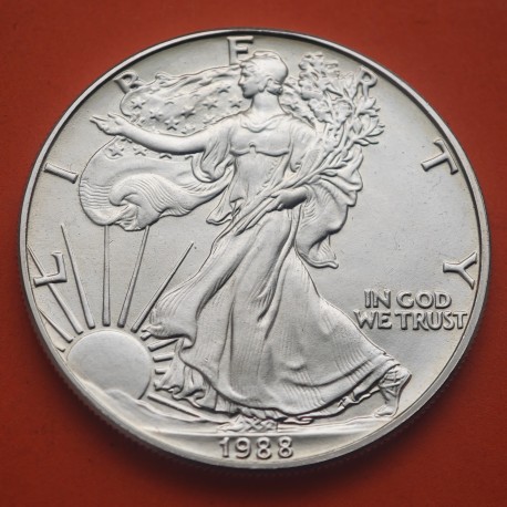 @LA DE LA FOTO@ ESTADOS UNIDOS 1 DOLAR 1988 EAGLE LIBERTY MONEDA DE PLATA PURA SC $1 Dollar Coin USA ONZA OZ cápsula