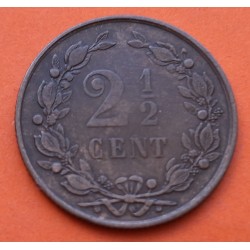 HOLANDA 2,50 CENTIMOS 1886 LEON CON ESPADA KM.108 MONEDA DE BRONCE EBC- @ESCASA@ The Netherlands 2-1/2 Cents