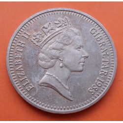 @ESCASA@ GIBRALTAR 5 LIBRAS 1988 HERCULES Y COLUMNAS y REINA ISABEL II KM.125 MONEDA DE VIRENIUM MBC+ 5 Pounds