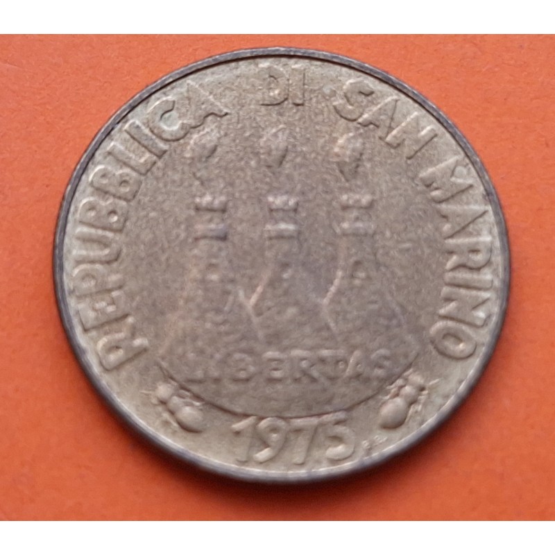 SAN MARINO 20 LIRAS 1975 PAJARO y POLLUELOS KM 44 MONEDA DE LATON SC- 20 Lire