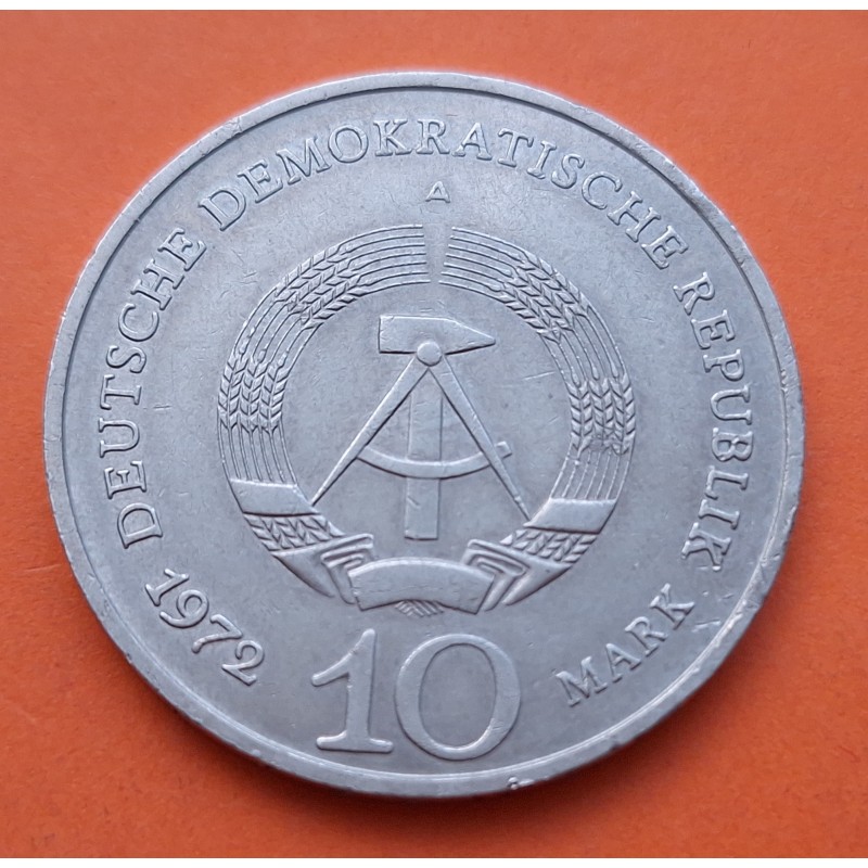 ALEMANIA DEMOCRATICA 10 MARCOS 1972 A BUCHENWALD MEMORIAL KM.38 MONEDA DE NICKEL MBC++ Germany DDR RDA 10 Marks
