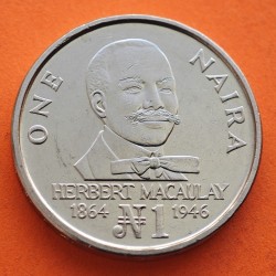 NIGERIA 1 NAIRA 1991 HERBERT MACAULAY y ESCUDO KM.14 MONEDA DE NICKEL EBC/SC- Africa