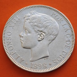 ESPAÑA 5 PESETAS 1898 * 18 98 SGV REY ALFONSO XIII KM.707 MONEDA DE PLATA (DURO) Spain silver R/4