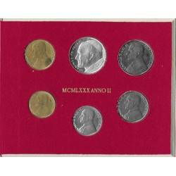 6 monedas x VATICANO CARTERA OFICIAL 1980 PAPA JUAN PABLO II SC 10 + 20 + 50 + 100 + 200 + 500 LIRAS 1980 PLATA Ioannes Pavlvs
