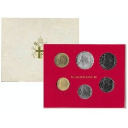 6 monedas x VATICANO CARTERA OFICIAL 1981 PAPA JUAN PABLO II SC 10 + 20 + 50 + 100 + 200 + 500 LIRAS 1981 PLATA Ioannes Pavlvs