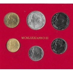 6 monedas x VATICANO CARTERA OFICIAL 1981 PAPA JUAN PABLO II SC 10 + 20 + 50 + 100 + 200 + 500 LIRAS 1981 PLATA Ioannes Pavlvs