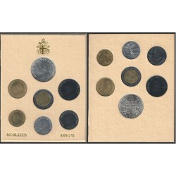 7 monedas x VATICANO CARTERA OFICIAL 1984 PAPA JUAN PABLO II SC 10+20+50+100+200 + 500 LIRAS Bimetálica + 1000 LIRAS 1984 PLATA